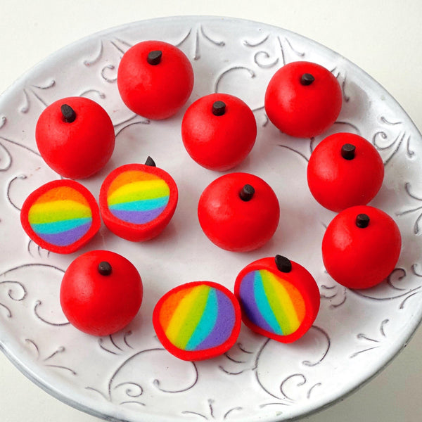 rosh hashanah rainbow apple truffles on a plate