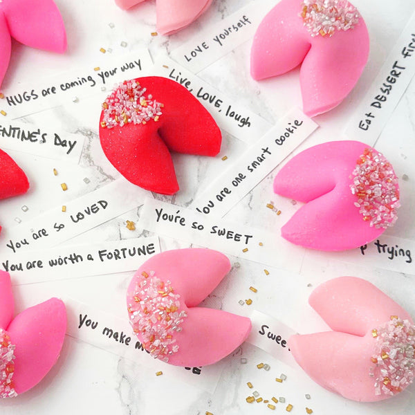valentine's day fortune cookies top view closeup