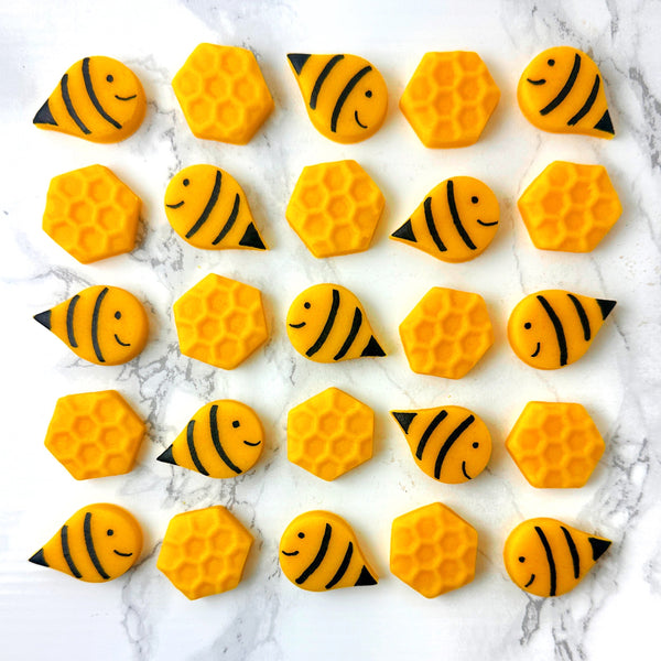golden bees and honeycomb candy bites
