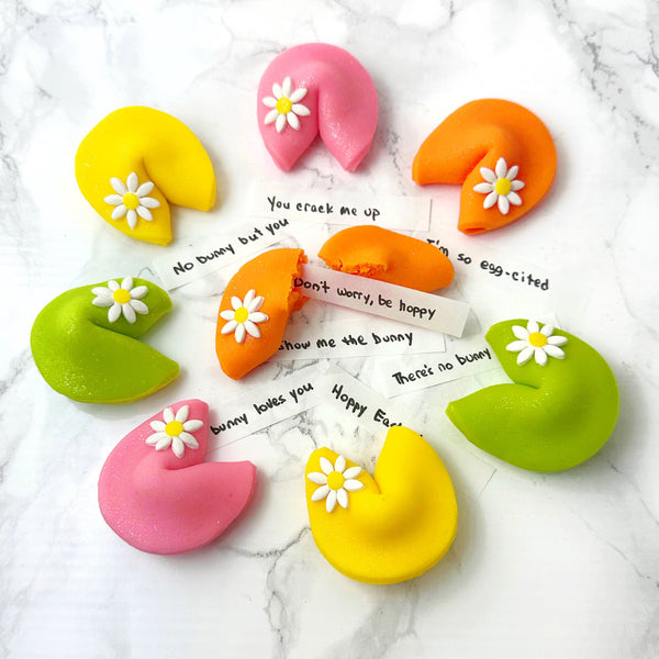 easter fortune cookies with open cookie