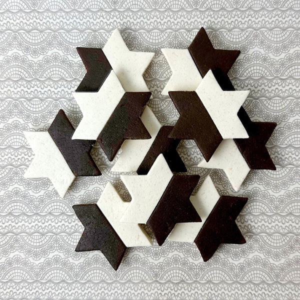 black & white stars of david marzipan flatlay