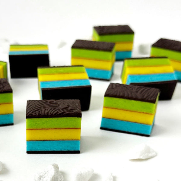 father's day marzipan rainbow cookies closeup