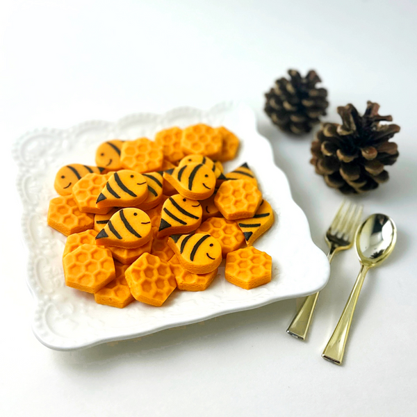 golden bees and honeycomb candy bites