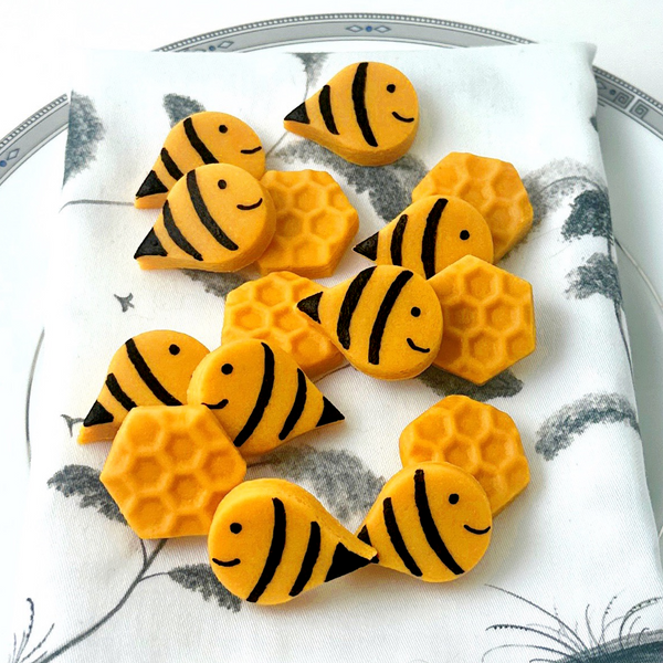 golden bees and honeycomb candy bites