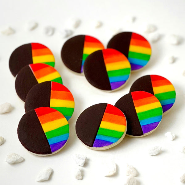 pride rainbow black & white cookies flatlay