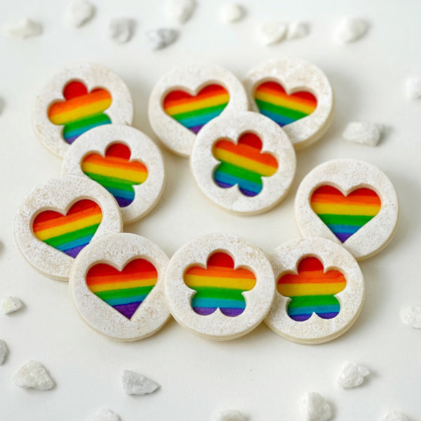 pride rainbow linzer cookies hearts flower combo