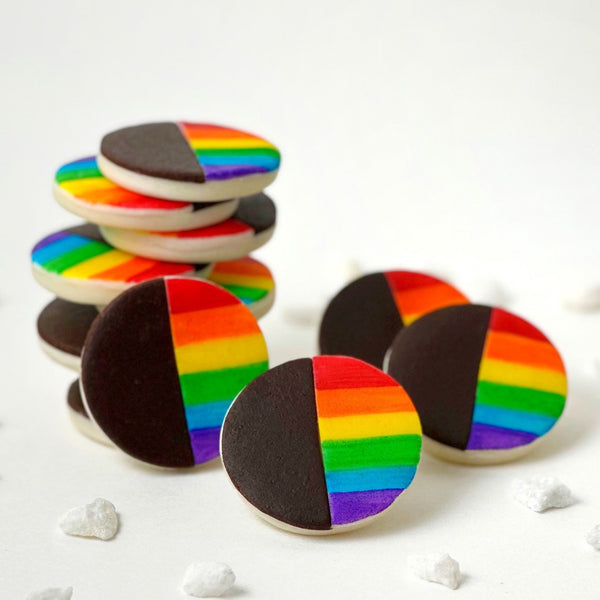 pride rainbow black & white cookies stacked