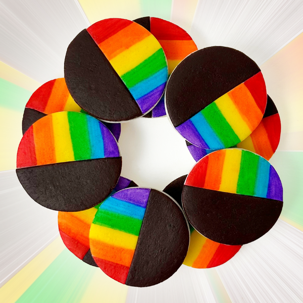 pride rainbow black & white cookies in a circle