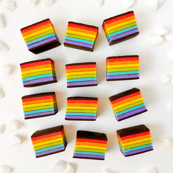 marzipan all rainbow cookies brown flatlay