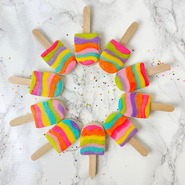 fantasy rainbow glitter candy marzipan popsicles ina circle