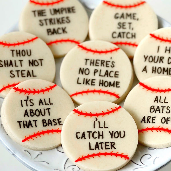 baseball pun marzipan tiles closeup