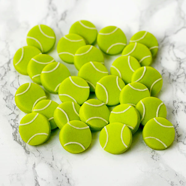 tennis ball marzipan mini candy bites layout