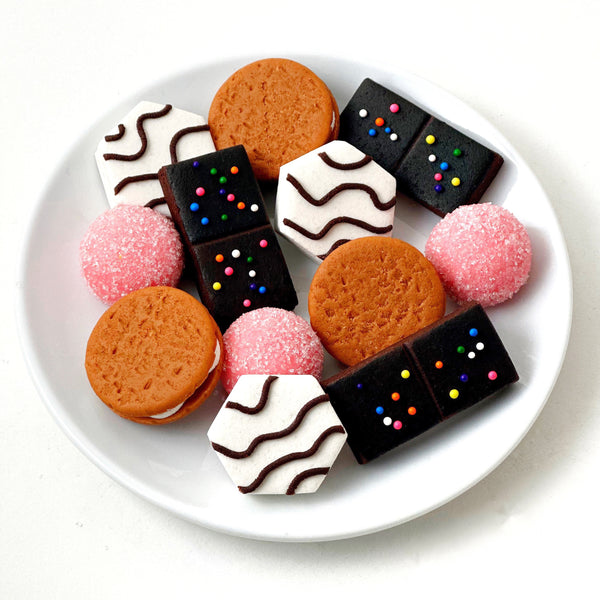 marzipan retro mini snack cakes on a plate