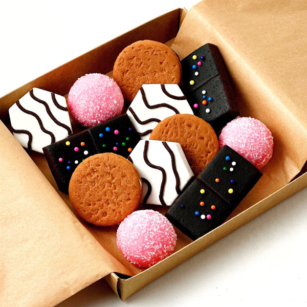 marzipan retro mini snack cakes in a gift box