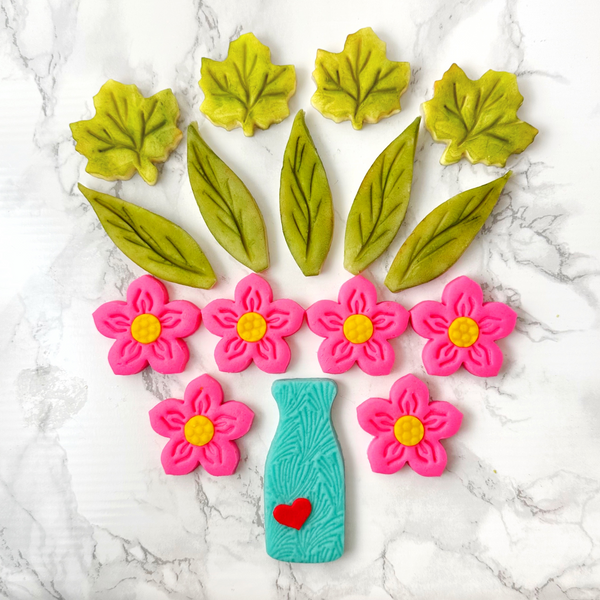 marzipan spring flower bouquet flatlay