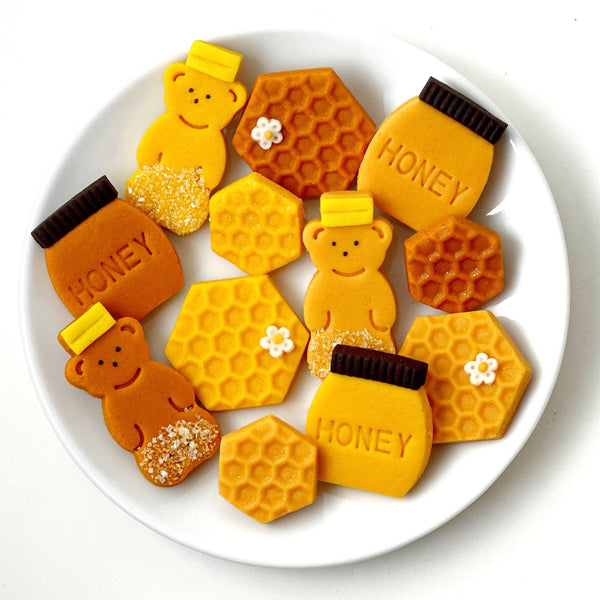 Rosh Hashanah honey marzipan tiles on a plate