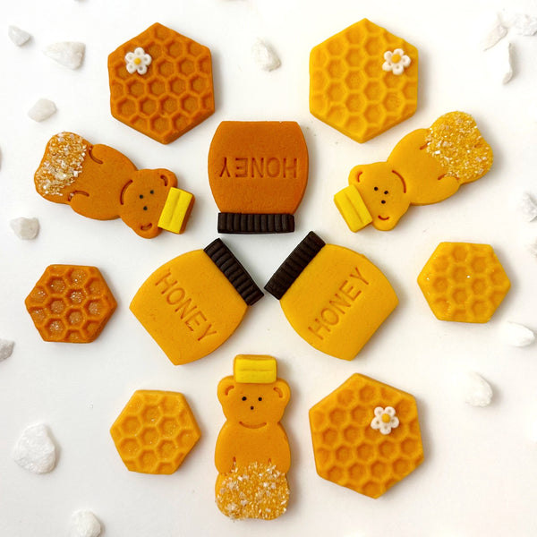 Rosh Hashanah honey marzipan tiles flatlay