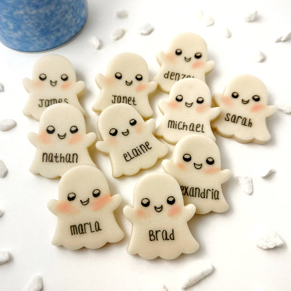 Halloween personalized ghost marzipan flatlay
