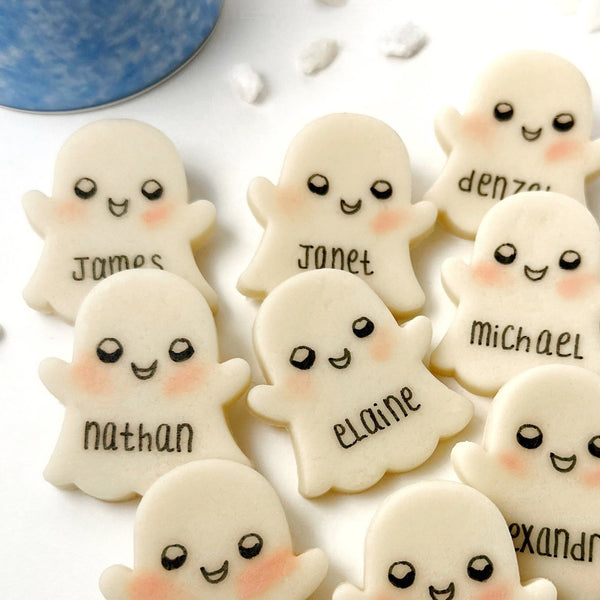 Halloween personalized ghost marzipan closeup