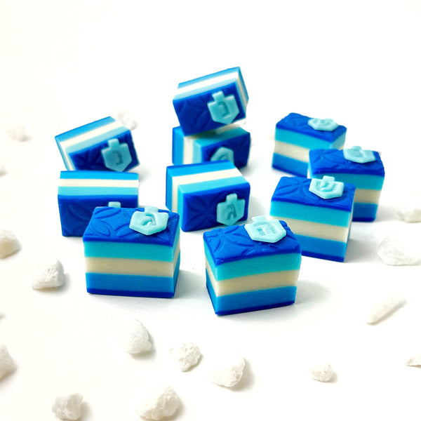 hanukkah striped dreidel cookies front view