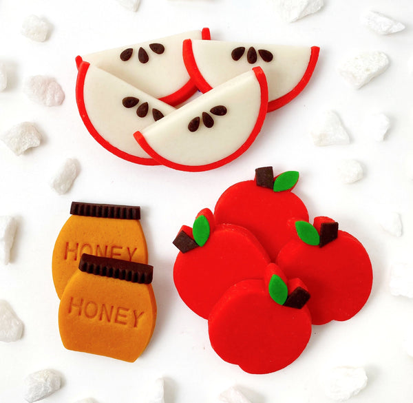 Rosh Hashanah marzipan cookie gift apples & honey  layout