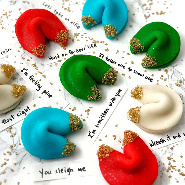 christmas fortune cookies flatlay