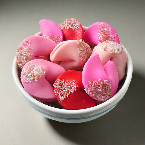 valentine's day fortune cookies in a bowl