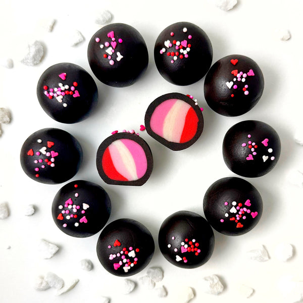 valentine's day marzipan truffles top view