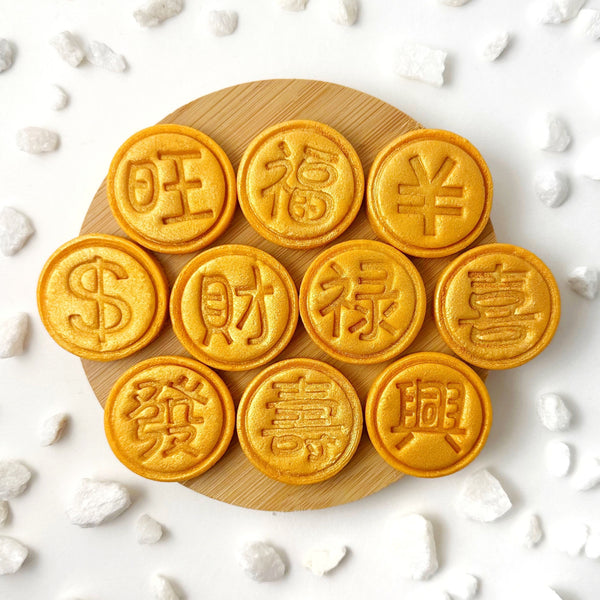 lunar new year gold coins  on a tray