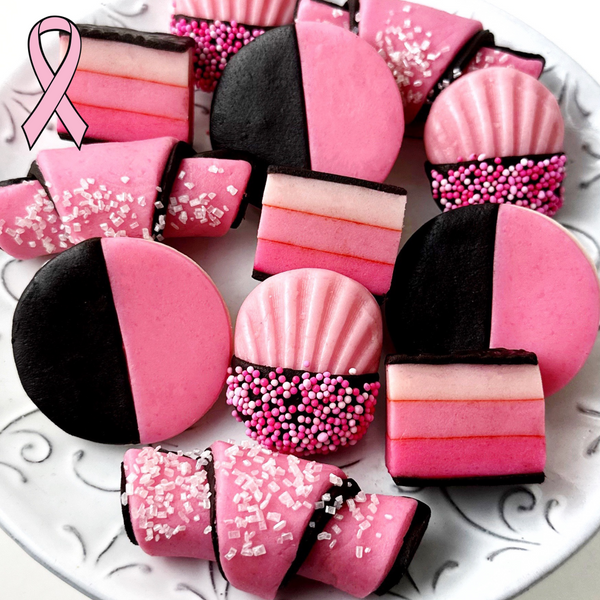 pink marzipan cookies closeup