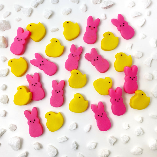 Easter peeps chicks & bunnies mini marzipan candy bites flatlay