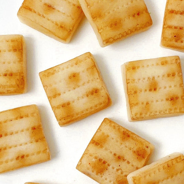 Passover matzah square mini marzipan candy bites closeup