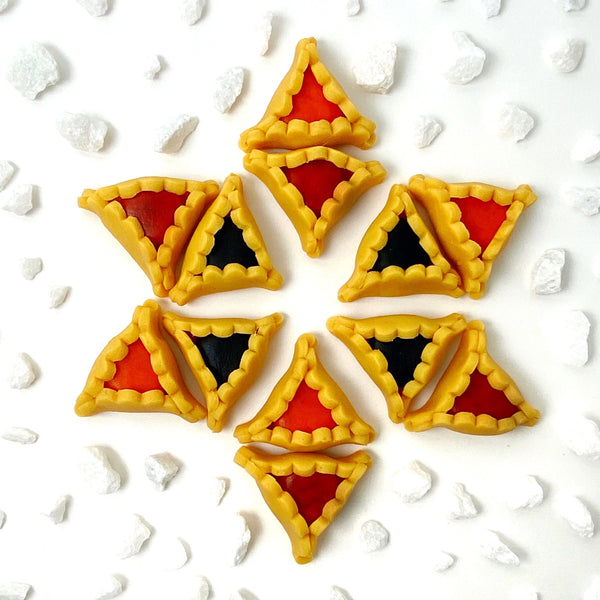 Purim vegan gluten-free purim hamantaschen marzipan candy sculpture treats in a star