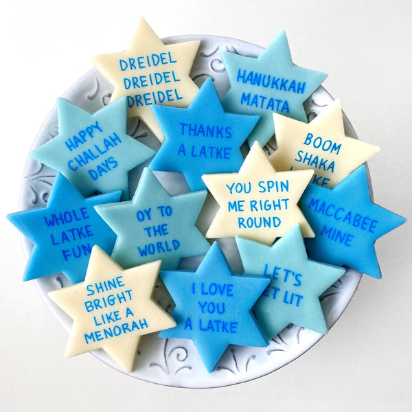 Hanukkah Star of David Marzipan Gift Box Basket for the Festival of Lights  on a plate