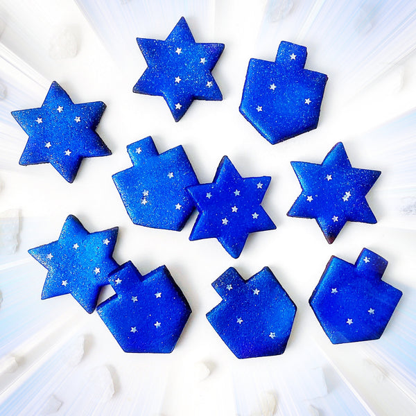 galaxy dreidels star of David hanukkah sparkly tiles radiant layout