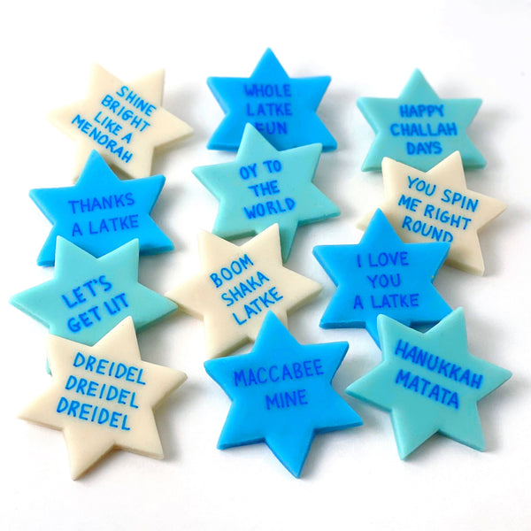 star of David Hanukkah conversation tiles marzipan candy gift square layout