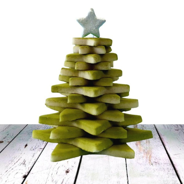 Christmas tree marzipan candy sculpture treat with silver star ornament