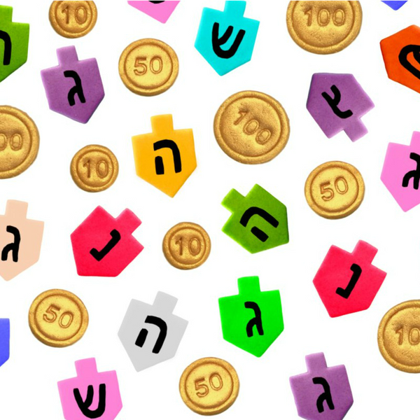 Hanukkah dreidels & gold gelt mini marzipan candy bites