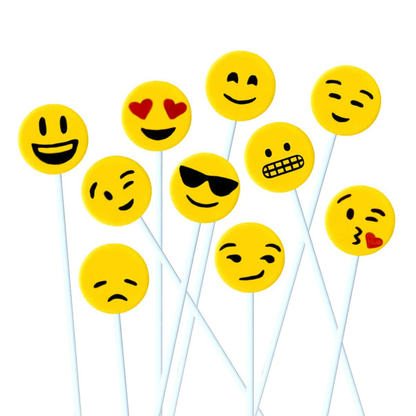 yellow emoji marzipan candy lollipops