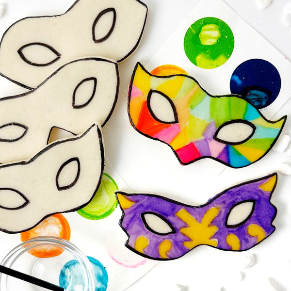 purim paint your own marzipan masks flatlay