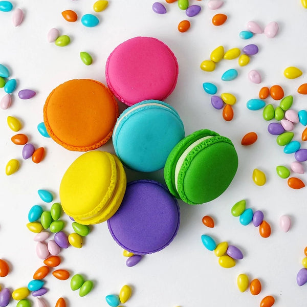 rainbow french macarons marzipan candy sculpture treats