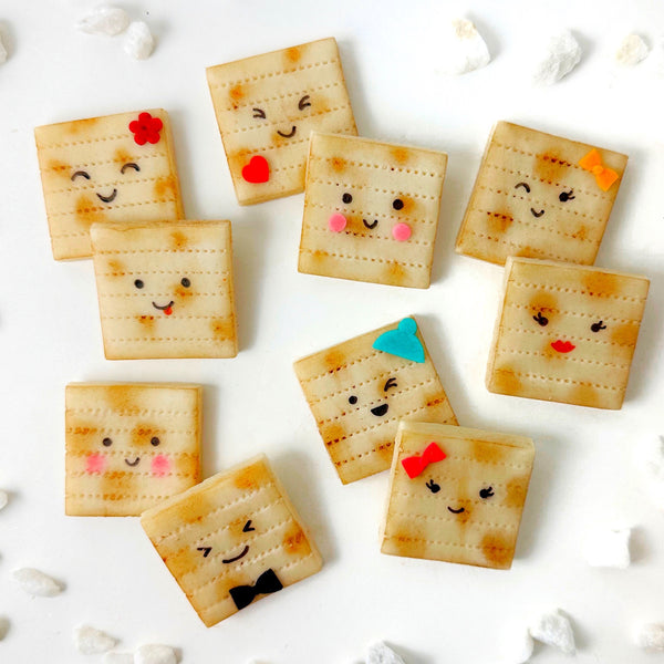 happy kawaii matzah tiles flatlay