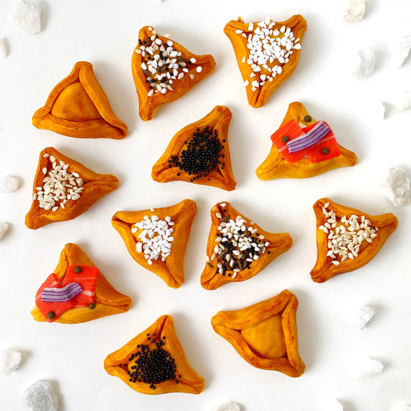 purim hamantaschen marzipan bagels layout
