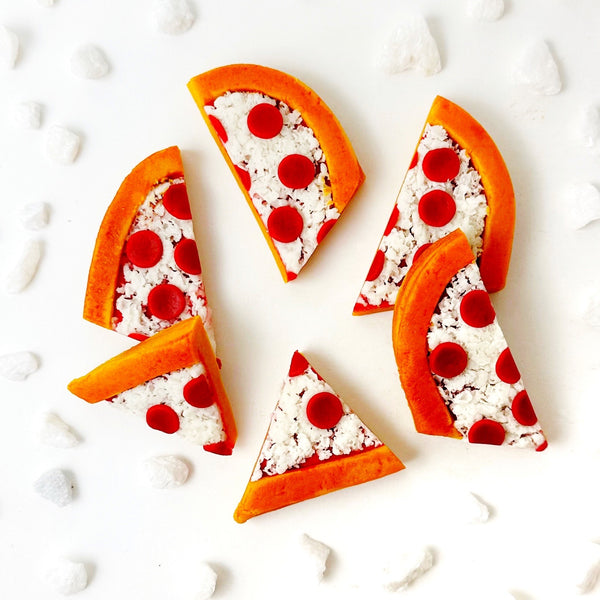 heart shaped marzipan pizza slices