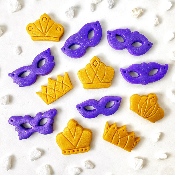 purim masks crowns marzipan candy layout