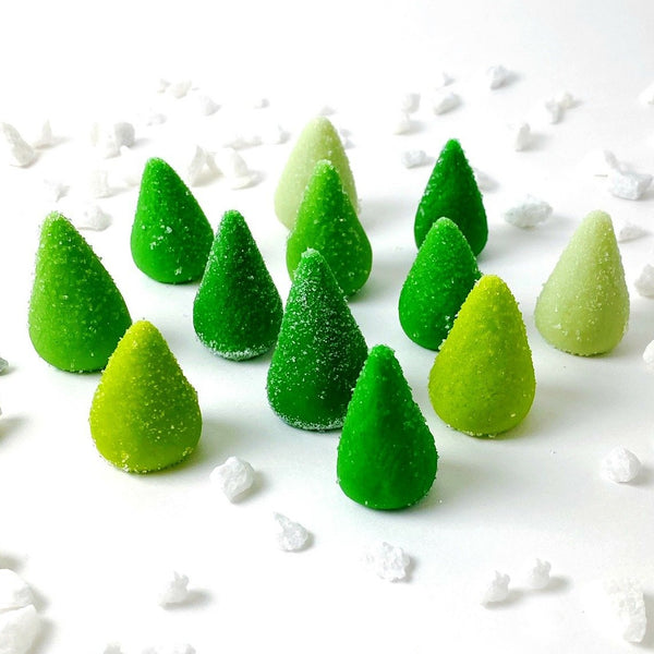 mini green Christmas tree marzipan candy sculpture treats  front view