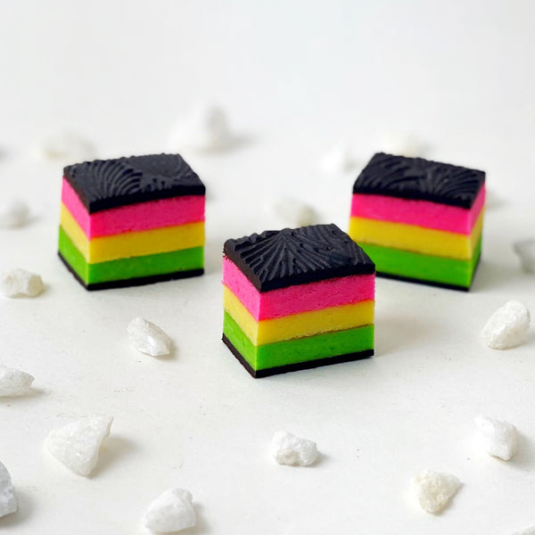 marzipan rainbow cookies trio