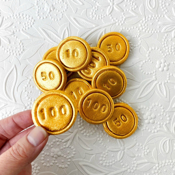 Hanukkah gold gelt marzipan tiles