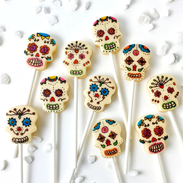 Day of the Dead sugar skull painted marzipan candy lollipops set of 10