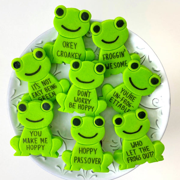 passover frog pun marzipan candy new on a plate